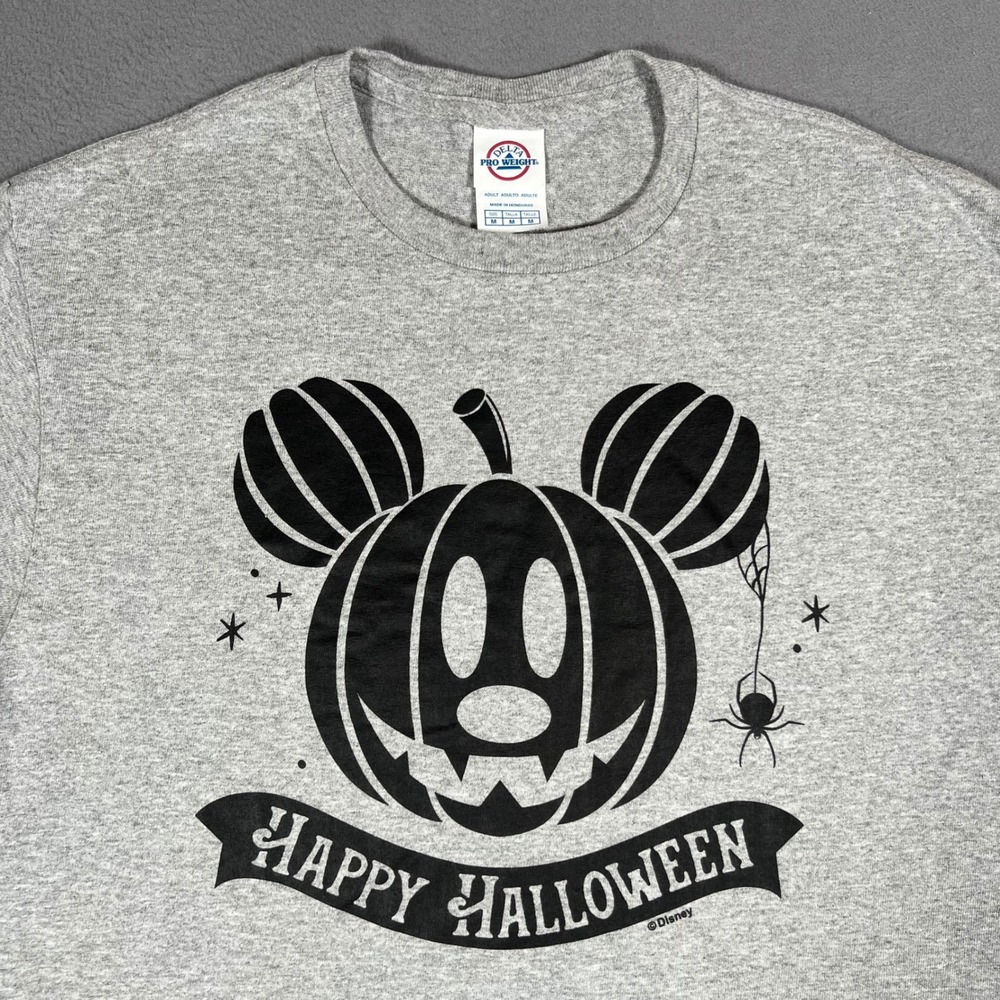 Disney Mickey Mouse Pumpkin Halloween‎ T-Shirt Men's M Gray Jack O Lantern